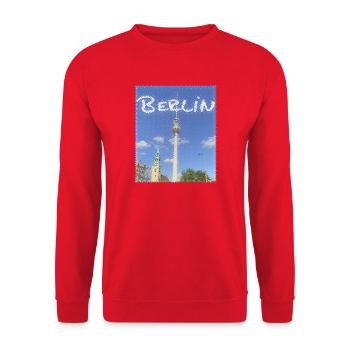 Berlin Fernsehturm Neon Design - Unisex Pullover - Rot - Vorne - Alina (178cm) & Michal (187cm)