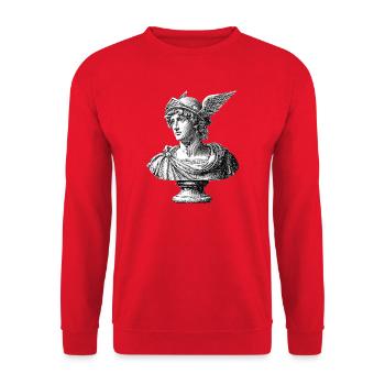 Antike Büste Hermes - Klassische Gravur - Unisex Pullover - Rot - Vorne - Alina (178cm) & Michal (187cm)