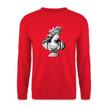 Antike Göttin Büste – Klassische Gravur - Unisex Pullover - Rot - Vorne - Alina (178cm) & Michal (187cm)