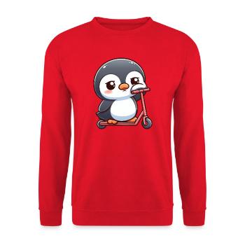 Cute Cartoon Penguin Scooter Scooter Boredom - Unisex Sweatshirt - red - Front - Alina (178cm) & Michal (187cm)