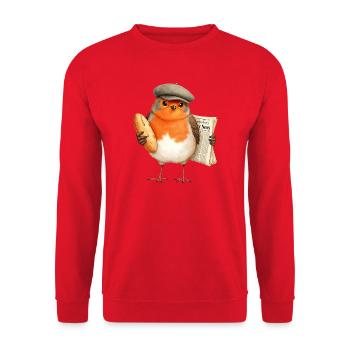Robin Newsbird mit Brot und Mütze - Unisex Pullover - Rot - Vorne - Alina (178cm) & Michal (187cm)