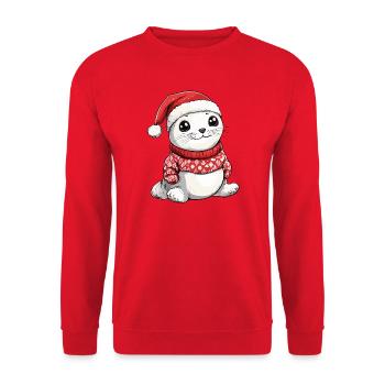 Robbe Tier Weihnachten Xmas - Unisex Pullover - Rot - Vorne - Alina (178cm) & Michal (187cm)