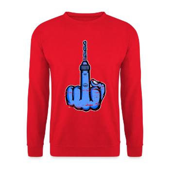 Fuck You Bohrer – Blaus Mittelfinger - Unisex Pullover - Rot - Vorne - Alina (178cm) & Michal (187cm)