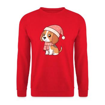 Weihnachts-Beagle-Hund - Unisex Pullover - Rot - Vorne - Alina (178cm) & Michal (187cm)
