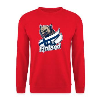 Finnland Wolf mit finnischer Flagge - Unisex Pullover - Rot - Vorne - Alina (178cm) & Michal (187cm)