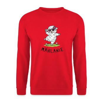 Mählanie – Süßes tanzendes Schaf mit Wortspiel - Unisex Pullover - Rot - Vorne - Alina (178cm) & Michal (187cm)