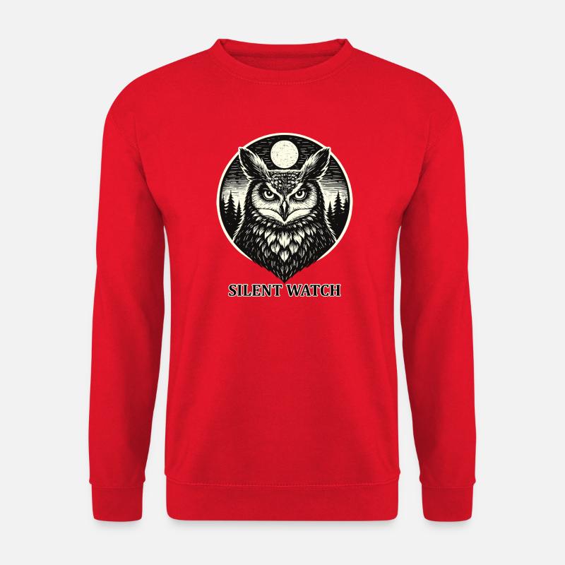 Silent Watch - Eule im Woodcut Stil - Unisex Pullover - Rot