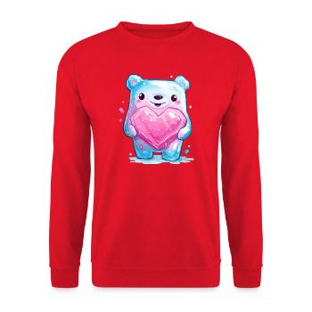 Kuschelbär mit Herzkristall - Unisex Pullover - Rot - Vorne - Alina (178cm) & Michal (187cm)