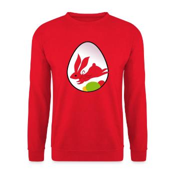 Osterhase-Silhouette im Ei - Unisex Pullover - Rot - Vorne - Alina (178cm) & Michal (187cm)