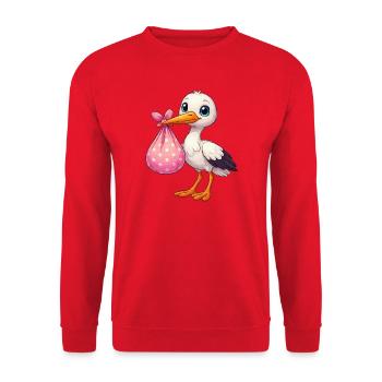 Kuschelpelikan mit rosa Bündel - Unisex Pullover - Rot - Vorne - Alina (178cm) & Michal (187cm)