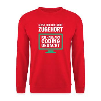 Gedanken statt Gehör am Pixelmonitor - Unisex Pullover - Rot - Vorne - Alina (178cm) & Michal (187cm)