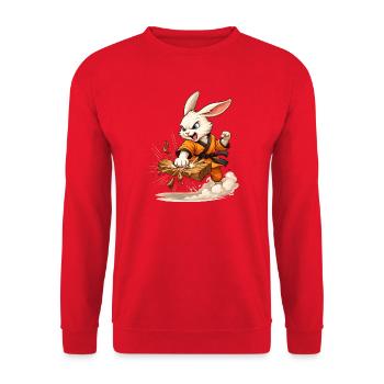 Starkes Motiv mit kämpfendem Hasen im Karate-Stil  - Unisex Pullover - Rot - Vorne - Alina (178cm) & Michal (187cm)