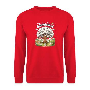 Lustige Cartoon Schafe mit Baumwolle Wortwitz - Unisex Pullover - Rot - Vorne - Alina (178cm) & Michal (187cm)