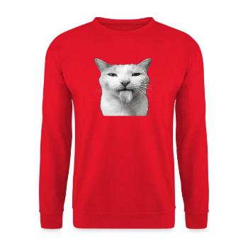 Lustige Katze – Frecher Kater Meme - Unisex Pullover - Rot - Vorne - Alina (178cm) & Michal (187cm)