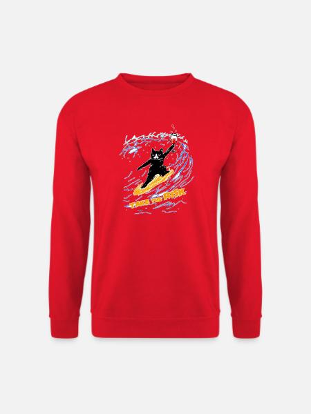 Motivierende Pixelkunst mit einer surfenden Katze - Unisex Pullover - Rot
