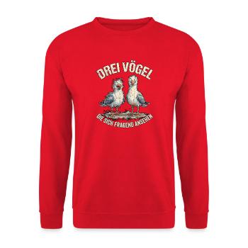 Lustiger Spruch Möwen - Unisex Pullover - Rot - Vorne - Alina (178cm) & Michal (187cm)