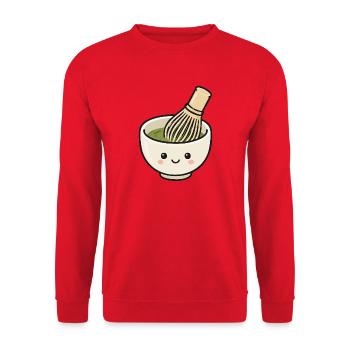 Süße Kawaii-Matcha-Schüssel mit Schneebesen - Unisex Pullover - Rot - Vorne - Alina (178cm) & Michal (187cm)