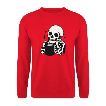 Illustration drôle d’un squelette tenant une tasse à café - Sweat-shirt Unisexe - rouge - Devant - Alina (178cm) & Michal (187cm)