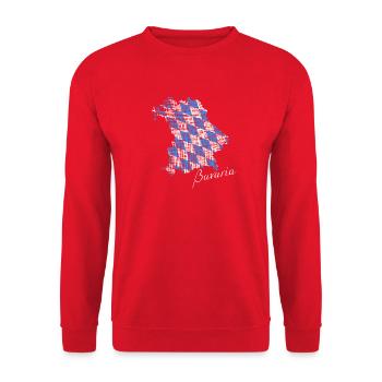Bayern Bavaria Bayernkarte Blau Weiss Rauten - Unisex Pullover - Rot - Vorne - Alina (178cm) & Michal (187cm)