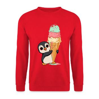Pinguin Mit Eistüte Sommerliebe Eisfan - Unisex Pullover - Rot - Vorne - Alina (178cm) & Michal (187cm)