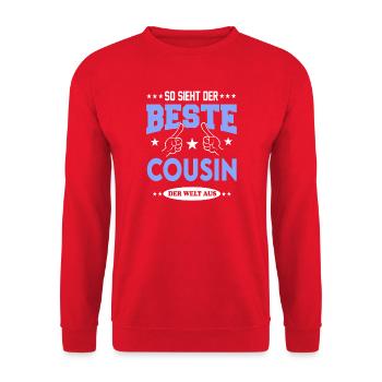 Beste Cousin der Welt Familie Family T-Shirt Fun - Unisex Pullover - Rot - Vorne - Alina (178cm) & Michal (187cm)
