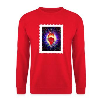 Herz Jesu Feuerherz Dornenkrone - Unisex Pullover - Rot - Vorne - Alina (178cm) & Michal (187cm)