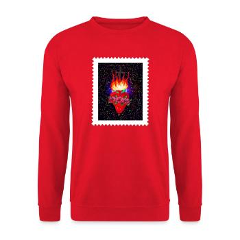 Feuriges Maria Herz mit Rosen und Kreuz - Unisex Pullover - Rot - Vorne - Alina (178cm) & Michal (187cm)