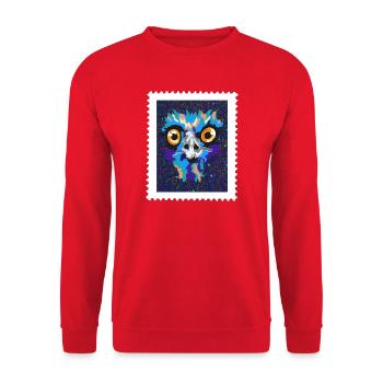 Buntes Emu Vogelgesicht im Neon-Splatter - Unisex Pullover - Rot - Vorne - Alina (178cm) & Michal (187cm)