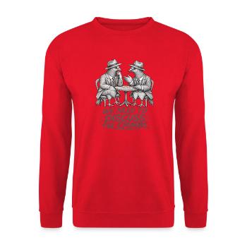 Das Crumb-Meeting – Lustiger Tauben-Geschäftshumor - Unisex Pullover - Rot - Vorne - Alina (178cm) & Michal (187cm)