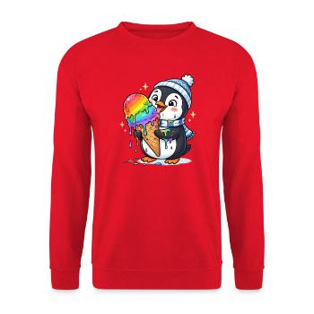 Regenbogen Eis Pinguin - Unisex Pullover - Rot - Vorne - Alina (178cm) & Michal (187cm)
