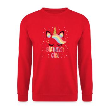 Birthday Girl Einhorn Geburtstag Mädchen Motiv - Unisex Pullover - Rot - Vorne - Alina (178cm) & Michal (187cm)
