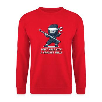Crochet Ninja – Nicht anfassen - Unisex Pullover - Rot - Vorne - Alina (178cm) & Michal (187cm)