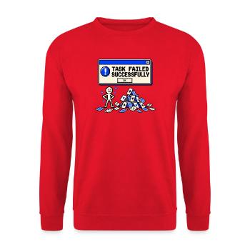 Aufgabe erfolgreich fehlgeschlagen - Unisex Pullover - Rot - Vorne - Alina (178cm) & Michal (187cm)
