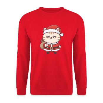 Katze als Weihnachtsmann - Unisex Pullover - Rot - Vorne - Alina (178cm) & Michal (187cm)