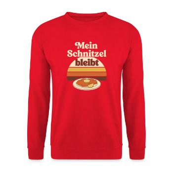 Mein Schnitzel bleibt Spruch Retro - Unisex Pullover - Rot - Vorne - Alina (178cm) & Michal (187cm)