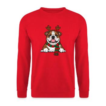 Weihnachten Englische Bulldogge - Unisex Pullover - Rot - Vorne - Alina (178cm) & Michal (187cm)