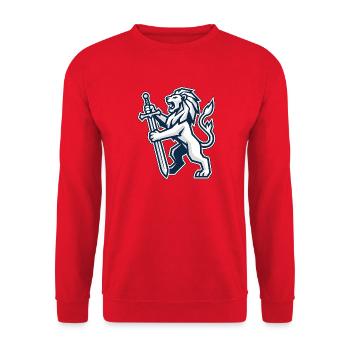 Heraldischer Löwe mit Schwert - Unisex Pullover - Rot - Vorne - Alina (178cm) & Michal (187cm)