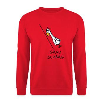 Schräger Vogel Gans - Unisex Pullover - Rot - Vorne - Alina (178cm) & Michal (187cm)