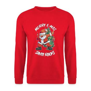 Santa Claus Rocks weiße Schrift - Unisex Pullover - Rot - Vorne - Alina (178cm) & Michal (187cm)