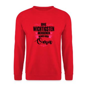 OMA - so nennen mich nur die wichtigsten - Unisex Pullover - Rot - Vorne - Alina (178cm) & Michal (187cm)