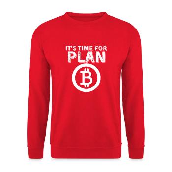 Es ist Zeit für Plan B Geschenk Mann Frau Krypto - Unisex Pullover - Rot - Vorne - Alina (178cm) & Michal (187cm)