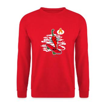 Chili Pepper Chillig on Skateboard - Unisex Sweatshirt - red - Front - Alina (178cm) & Michal (187cm)