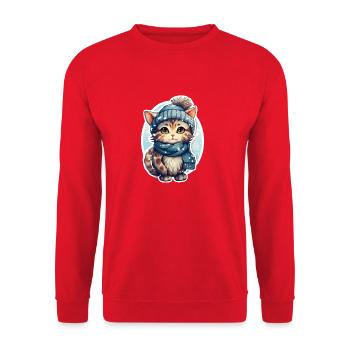 Cat in winter - Unisex Sweatshirt - red - Front - Alina (178cm) & Michal (187cm)