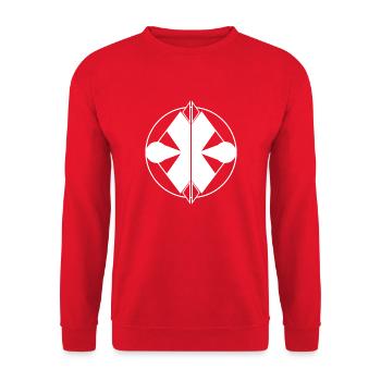 Schlankes weißes Logo – symmetrisches und universelles Design - Unisex Pullover - Rot - Vorne - Alina (178cm) & Michal (187cm)
