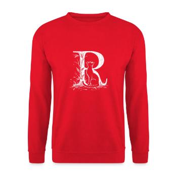 Buchstabe R mit Katze - Unisex Pullover - Rot - Vorne - Alina (178cm) & Michal (187cm)