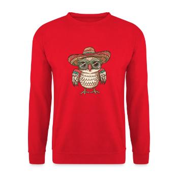 Eule Comic Lustig Sombrero - Unisex Pullover - Rot - Vorne - Alina (178cm) & Michal (187cm)
