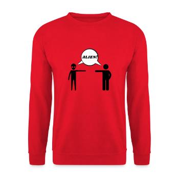 Alien Human Aliens Funny Funny Gift UFOs - Unisex Sweatshirt - red - Front - Alina (178cm) & Michal (187cm)