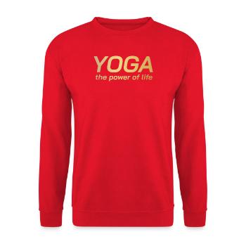 Yoga Shirt Power of Life Gold, Spiritual Wisdom - Unisex Pullover - Rot - Vorne - Alina (178cm) & Michal (187cm)