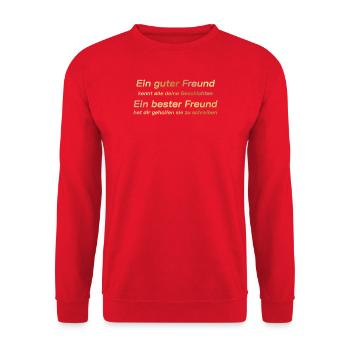 T-Shirt Ein guter Freund, Freundschaft Spirituell - Unisex Pullover - Rot - Vorne - Alina (178cm) & Michal (187cm)