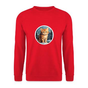 Katze im Schnee - Unisex Pullover - Rot - Vorne - Alina (178cm) & Michal (187cm)